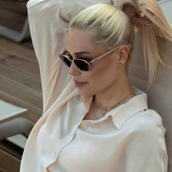 Gucci GG1593S 003 Sunglasses Rose Gold Oval Frame, Dark Violet Lenses